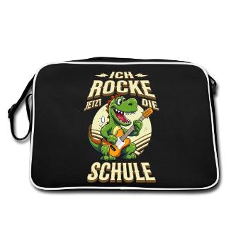 School Child School Enrollment Dino Guitar Rock Music - Retro Bag - black/white - Back
