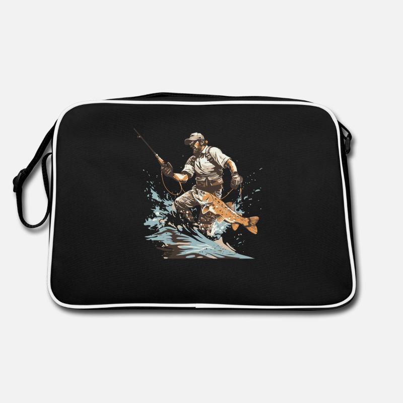 Pêche Pêche Excursion Poisson Lac Canne à pêche pêcheur - Sac Retro - noir/blanc