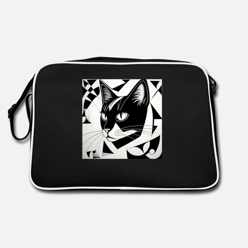 Cat: Cubist Black & White Retro Bag