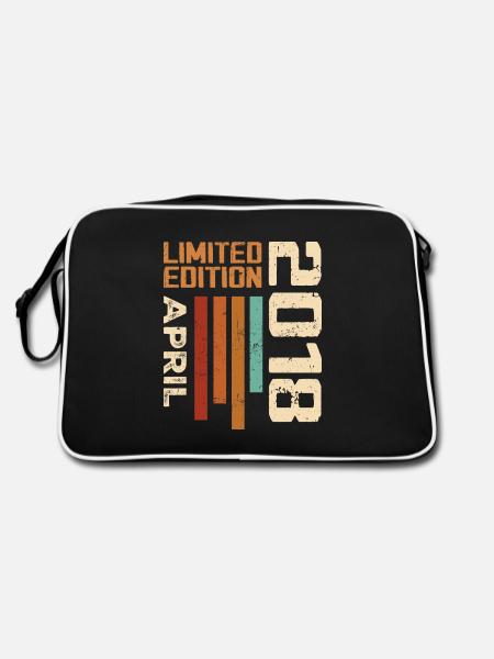 Geboren im April 2018 Geburtstagsgeschenk 2018 Retro - Retro Tasche - Schwarz/Weiß - Hinten