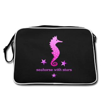 rosa Seepferdchen mit Sternchen - Retro Tasche - Schwarz/Weiß - Hinten