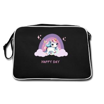 Happy day with a flying Unicorn in the rainbow - Retro Bag - black/white - Back