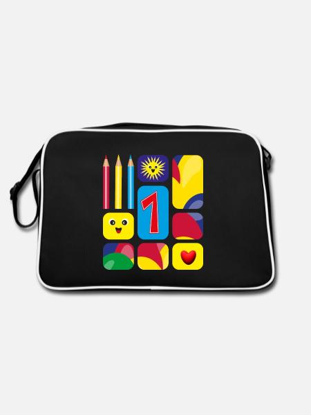Bunte eins zum Geburtstag oder zur Grundschulzeit. - Retro Tasche - Schwarz/Weiß - Hinten