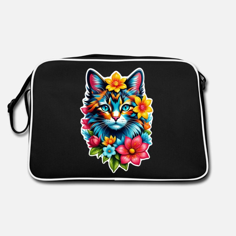 chat et fleur aquarelle Sac Retro