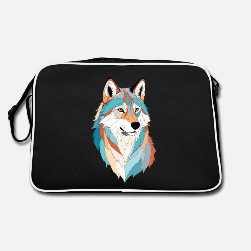 Wolf Vector Art with Vibrant Colour Illustration Retro Bag