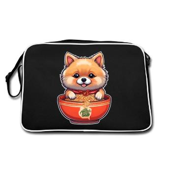 Cute Dog with Ramen Noodles - Retro Bag - black/white - Back