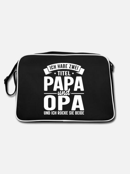 Ich habe zwei Titel Papa und Opa Vatertag - Retro Tasche - Schwarz/Weiß - Hinten