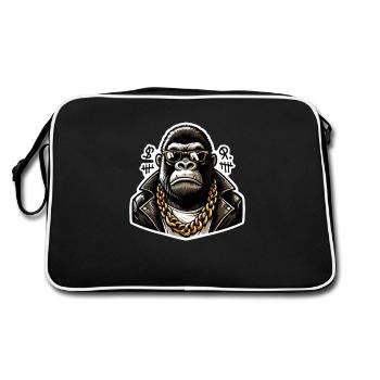 Gorilla with Gold Chain - Retro Bag - black/white - Back