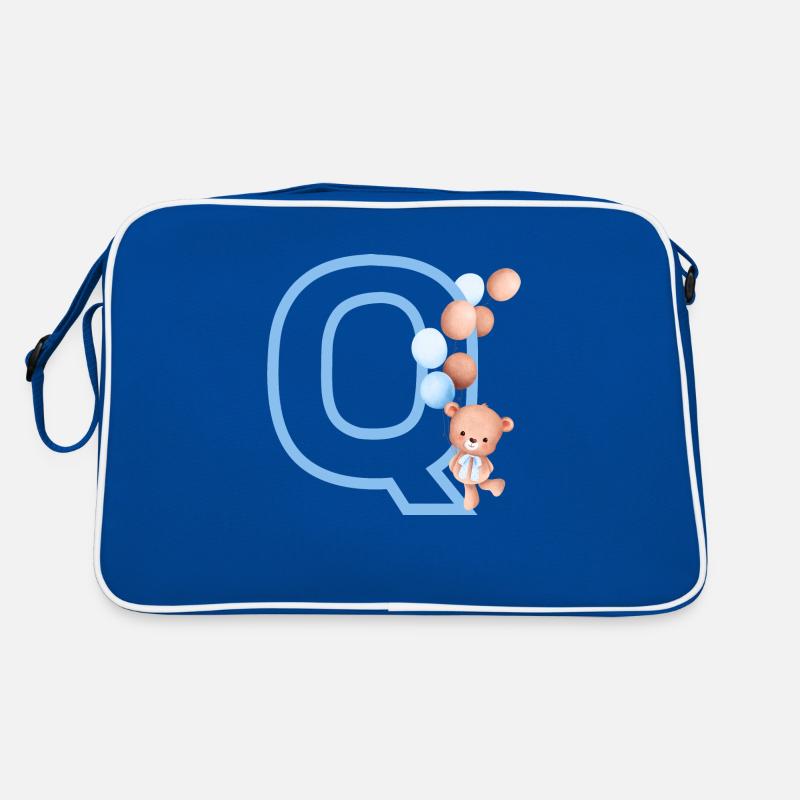 Blauer Buchstabe Q Bär Retro Tasche