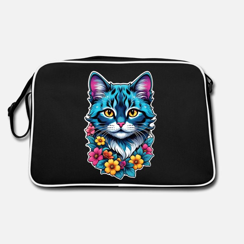 chat et fleur aquarelle Sac Retro
