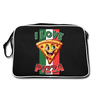 I Love Pizza Slice Face Laughs Pizzeria - Retro Bag - black/white - Back
