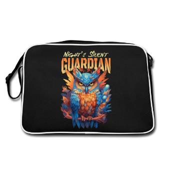 Owl Bird Guardian Night Nature Mystical Colorful Art - Retro Bag - black/white - Back