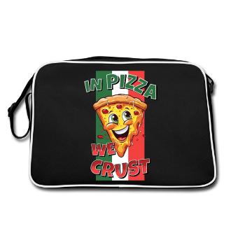 In Pizza We Crust Pizza Slice Face Laughs Funny - Retro Bag - black/white - Back