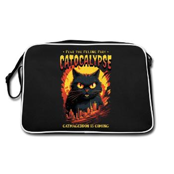 Katze Zerstört Großstadt Wütend Böse Kunst Modern - Retro Tasche - Schwarz/Weiß - Hinten