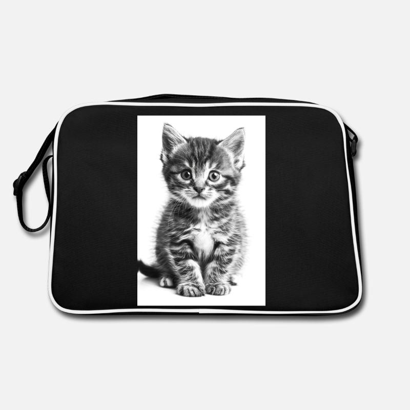 Cute Cat in Black and White | AI - Retro Bag - black/white