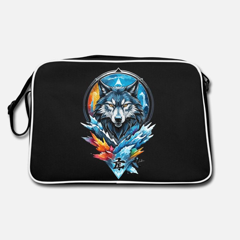 Geometric wolf water and fire Retro Bag