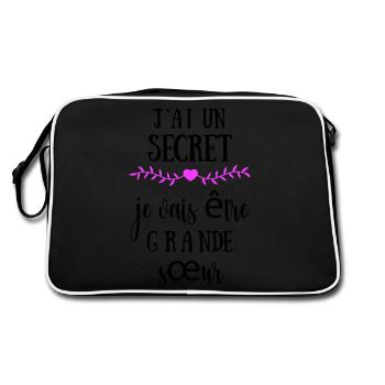 Ich habe ein Geheimnis, ich werde eine große Schwester sein - Retro Tasche - Schwarz/Weiß - Hinten