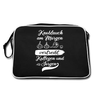 Knoblauch Knobi Zwiebel stinken Kollegen Geschenk - Retro Tasche - Schwarz/Weiß - Hinten
