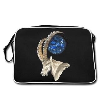 Sternzeichen Steinbock mit Datum und Sternbild - Retro Tasche - Schwarz/Weiß - Hinten