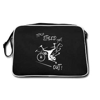 Lustiger Fahrradunfall, Fahrradabsturz, Radfahrermädchen - Retro Tasche - Schwarz/Weiß - Hinten