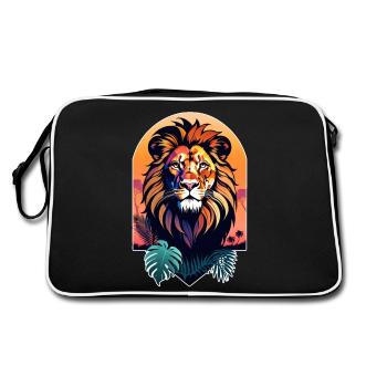 Lion, Lion Cub and Jungle - Retro Bag - black/white - Back