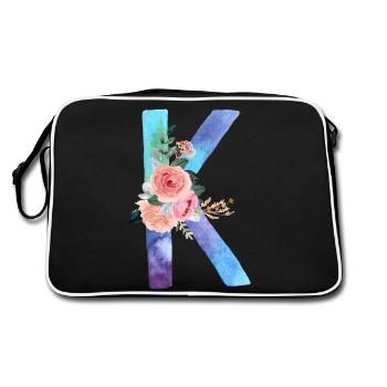 Letter K watercolor - Retro Bag - black/white - Back