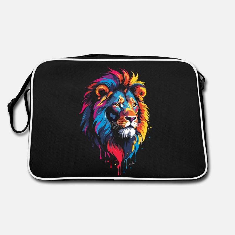 Bunter mehrfarbiger Löwe - Retro Tasche - Schwarz/Weiß