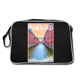 Affiche de voyage vintage à Hambourg avec la Speicherstadt - Sac Retro - noir/blanc - Dos