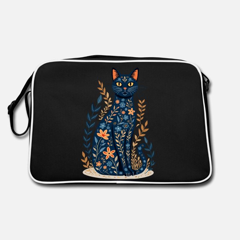 Blumige Katze - Retro Tasche - Schwarz/Weiß