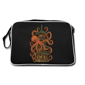 Pieuvre vs pagode – Design artistique japonais - Sac Retro - noir/blanc - Dos