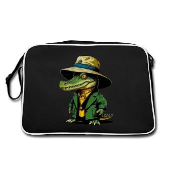 Krokodil Bucket-Hat - Retro Tasche - Schwarz/Weiß - Hinten