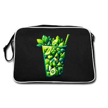 Geometrischer grüner Smoothie: Erfrischendes Kunstdesign - Retro Tasche - Schwarz/Weiß - Hinten
