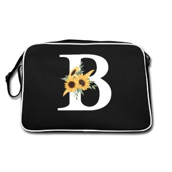 Buchstabe b blumige Sonnenblume - Retro Tasche - Schwarz/Weiß - Hinten