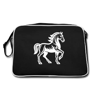 Raised Hoof - Powerful horse in strong leash - Retro Bag - black/white - Back