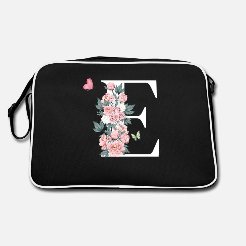 Lettre e fleurs rose - Sac Retro - noir/blanc