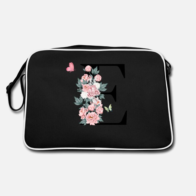 Letter e pink flowers Retro Bag