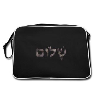 Schalom Text Frieden - Retro Tasche - Schwarz/Weiß - Hinten