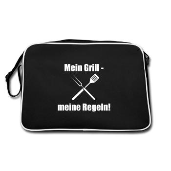 Mein Grill Fleisch Grillen Bbq Barbecue Bier Steak - Retro Tasche - Schwarz/Weiß - Hinten