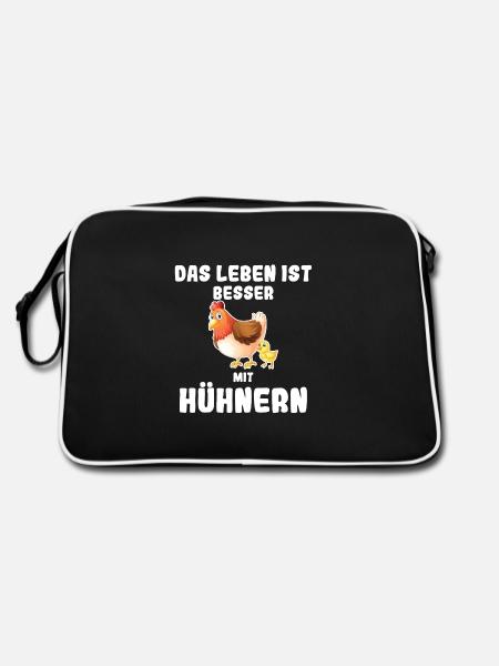 Leben ist besser mit Hühnern Bauer Landwirt Huhn - Retro Tasche - Schwarz/Weiß