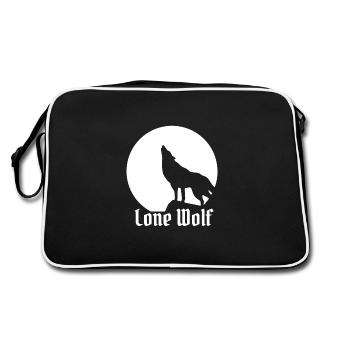 Lone wolf flat design white - Retro Bag - black/white - Back