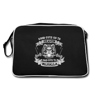 Bad Guys go Valhalla Wikinger Schädel Axt Vikinger - Retro Tasche - Schwarz/Weiß - Hinten