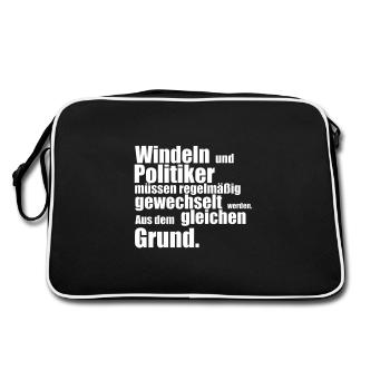 Diapers and politicians need to be changed regularly - Retro Bag - black/white - Back