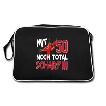 Birthday Peperoni Scharf 50 Geburtstag Heiss Chill - Retro Tasche - Schwarz/Weiß - Hinten