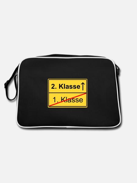 Ortsschild 1 Klasse 2 Klasse Schild Schule - Retro Tasche - Schwarz/Weiß - Hinten