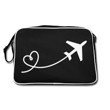 Flieger mit Herz Urlaub Reisen Fliegen Flugzeug - Retro Tasche - Schwarz/Weiß - Hinten