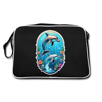 Dolphin & Ocean - Retro Bag - black/white - Back