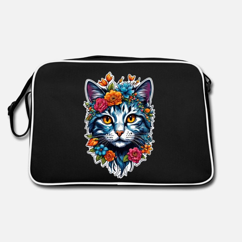 chat et fleur aquarelle Sac Retro