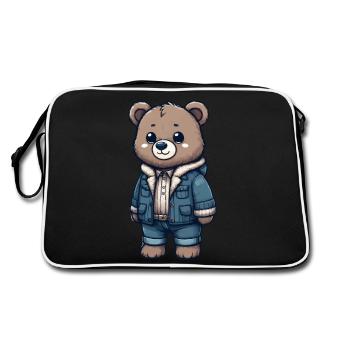 Cute teddy bear with denim jacket - Retro Bag - black/white - Back