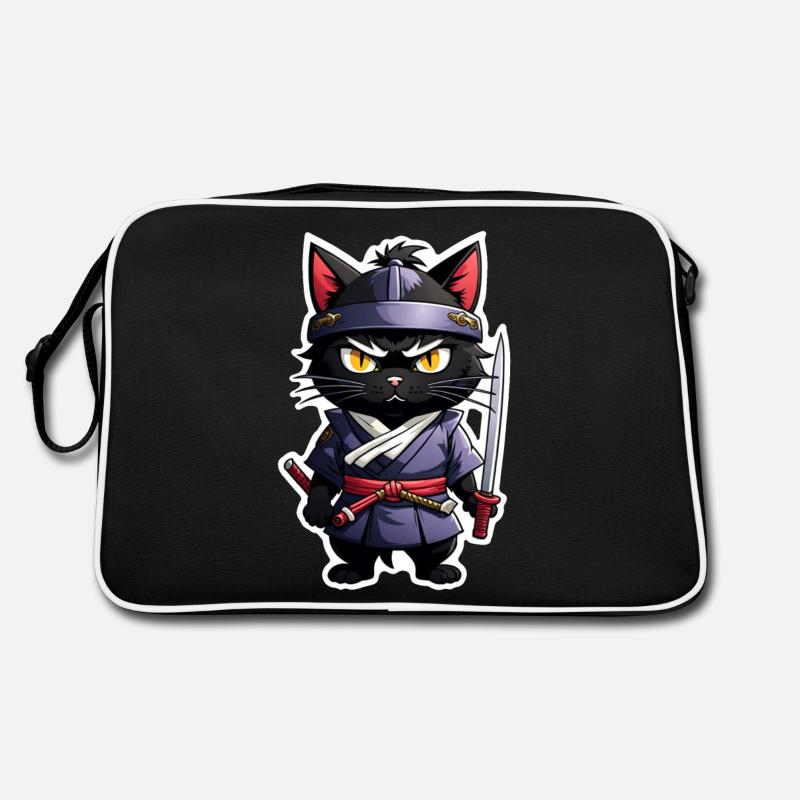 Ninja Cat - Samurai Kitten - Retro Bag - black/white