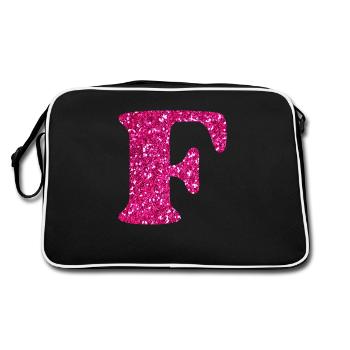Buchstabe f rosa Glitzer - Retro Tasche - Schwarz/Weiß - Hinten